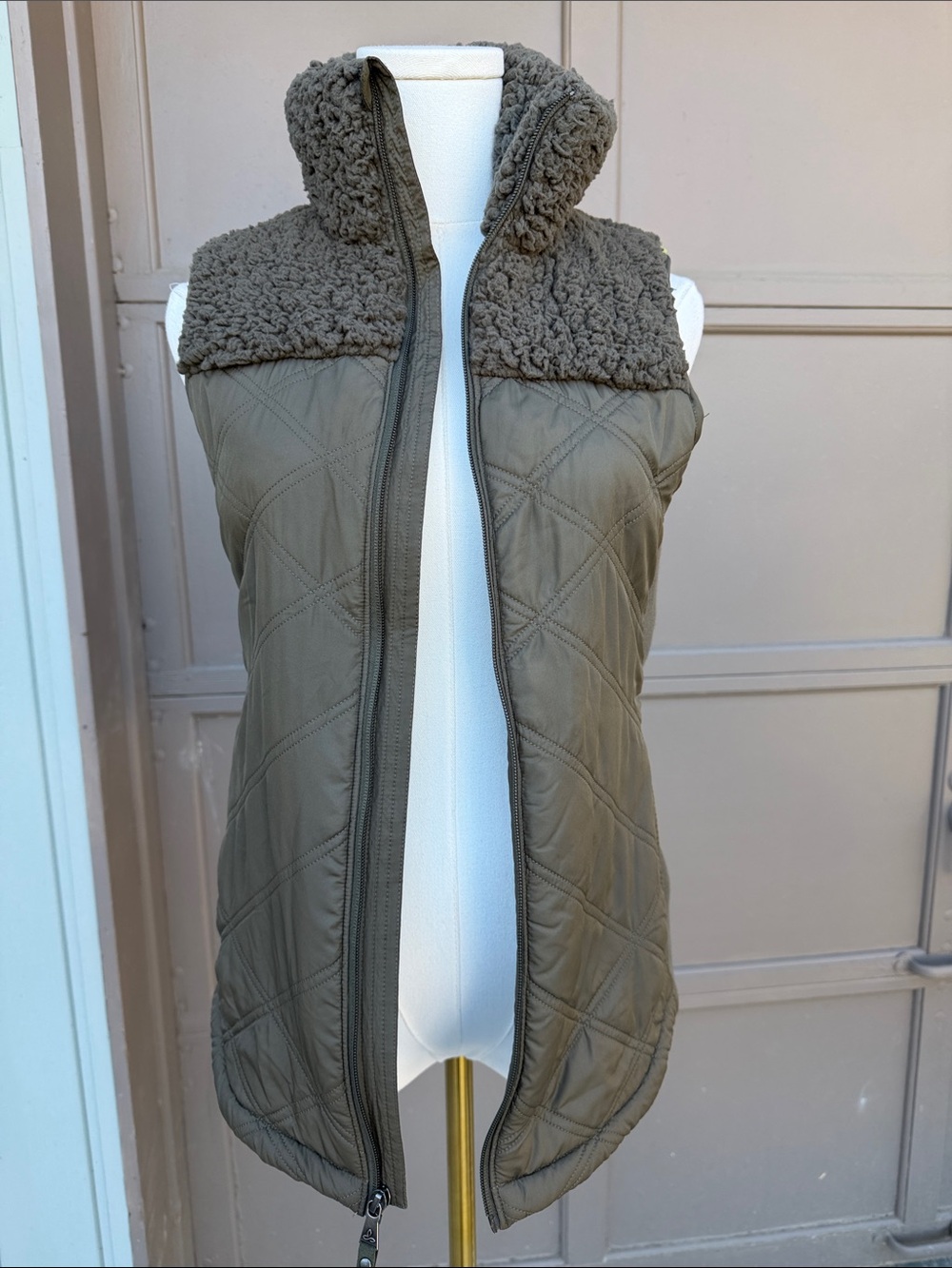Prana Olive Quilted Sherpa-Trim Vest